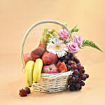 Mixed Flowers & Assorted Fruits Round Basket