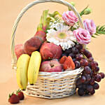 Mixed Flowers & Assorted Fruits Round Basket