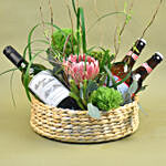 Mixed Flowers & Wine Basket