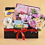 Brown Straw Basket Baby Hamper