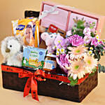 Brown Straw Basket Baby Hamper