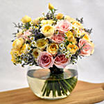 Elegant Mixed Flowers Fish Bowl Vase