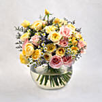 Elegant Mixed Flowers Fish Bowl Vase