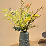 Orange Tulip & Yellow Lily Designer Vase