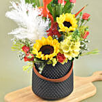 Vibrant Mixed Flowers Black Vase
