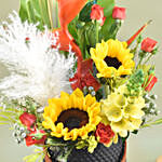 Vibrant Mixed Flowers Black Vase