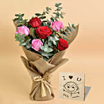 3 Pink 3 Red Roses Love Bouquet With I Love You Table Top For Valentines