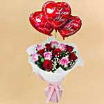 6 Pink & 6 Red Roses Pretty Bouquet with I Love You Balloons