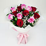 6 Pink & 6 Red Roses Pretty Bouquet with I Love You Balloons