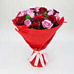 10 Pink & 10 Red Roses Bouquet With I Love You Table Top