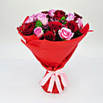 10 Pink & 10 Red Roses Bouquet With Mini Mousse Cake