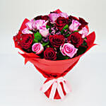 10 Pink & 10 Red Roses Bouquet With Mini Mousse Cake