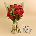12 Valentines Red Roses Bouquet With I Love You Table Top For Valentines