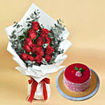 15 Red Roses And Million Smiles With Cake For Valentines