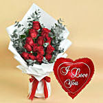 15 Red Roses And Million Smiles With I Love You Balloon For Valentines