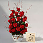 22 Red Roses In A Fish Bowl With I Love You Table Top For Valentines