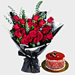 Beautiful Boquet Of 24 Red Roses With Moni Mousse Cake