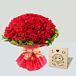 Bouquet Of 100 Roses With I Love You Table Top For Valentines