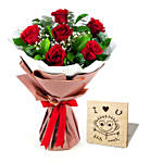 Bunch Of Beautiful 6 Red Rose with I Love You Table Top