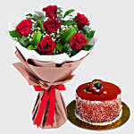 Bunch Of Beautiful 6 Red Rose with Mini Mousse Cake