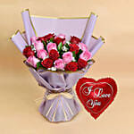 Love Expressions Pink And Red Roses Bouquet With I Love You Balloon For Valentines