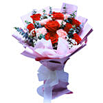 Rose & Carnation Bouquet With I Love You Balloon For Love