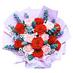Rose & Carnation Bouquet With I Love You Balloon For Love
