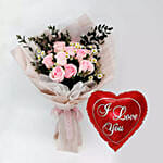 Titanic Rose Chamomile Bouquet With I Love You Balloon For Valentines