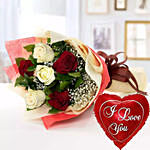Red N White Roses With I Love You Balloon
