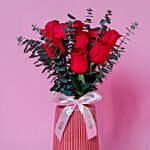 Beautiful Roses Arranged In Designer Vase For Valentine