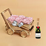 Lovely Forever Roses In a Cart For Valentine With Moet Champagne