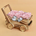 Lovely Forever Roses In a Cart For Valentine With Red Velvet Cake