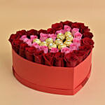 Roses and Chocolate In a Heart Shaped Box With I Love You Balloon