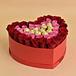 Roses and Chocolate In a Heart Shaped Box With I Love You Balloon