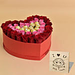 Roses and Chocolate In a Heart Shaped Box With Table Top