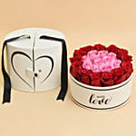 Pink & Red Roses In White Love Box For Valentine