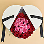 Pink & Red Roses In White Love Box For Valentine