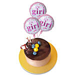 Tempting Chocolate Cake With It's A Girl Balloons Set