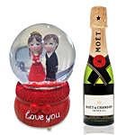 Love You Musical Couple Glass Dome With Moet Mini Brut Champagne