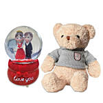 Love You Musical Couple Glass Dome With Teddy