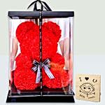 Artificial Roses Red Teddy Bear With I Love You Table Top For Valentine
