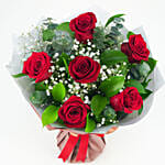 Bunch Of Beautiful 6 Red Rose with I Love You Balloons for Valentine