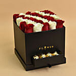 Love Floral Roses with Chocolates For Valentine And Red Velvet Cake