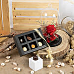 Red Forever Rose and Assorted Chocolate Box for Valentine