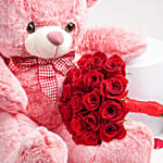 Red Roses with Big Pink Teddy