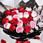 Valentine 12 Pink 12 Red Roses Bouquet