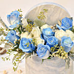 White and Blue Roses Arranngement in Box