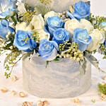 White and Blue Roses Arranngement in Box