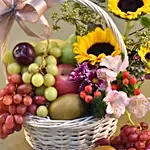 Beautiful Mixed Flowers & Fruits Basket