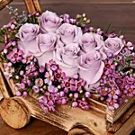 Purple Roses Beautifully Arranged In Cart